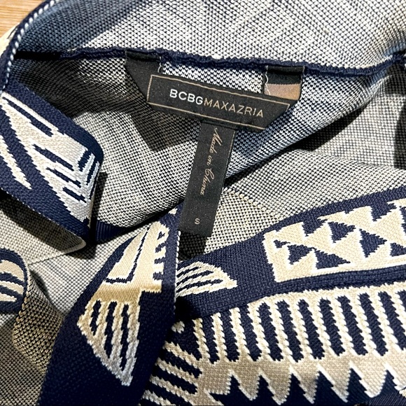 BCBG Skirt & Crop Top Set | Geometric Blue & Tan | Stretch Body Contour | Small - Picture 8 of 8